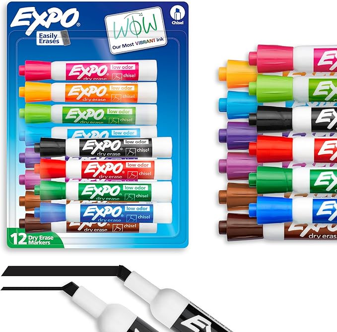 EXPO Low Odor Dry Erase Markers Chisel Tip Assorted Colors 12 Count | Amazon (US)