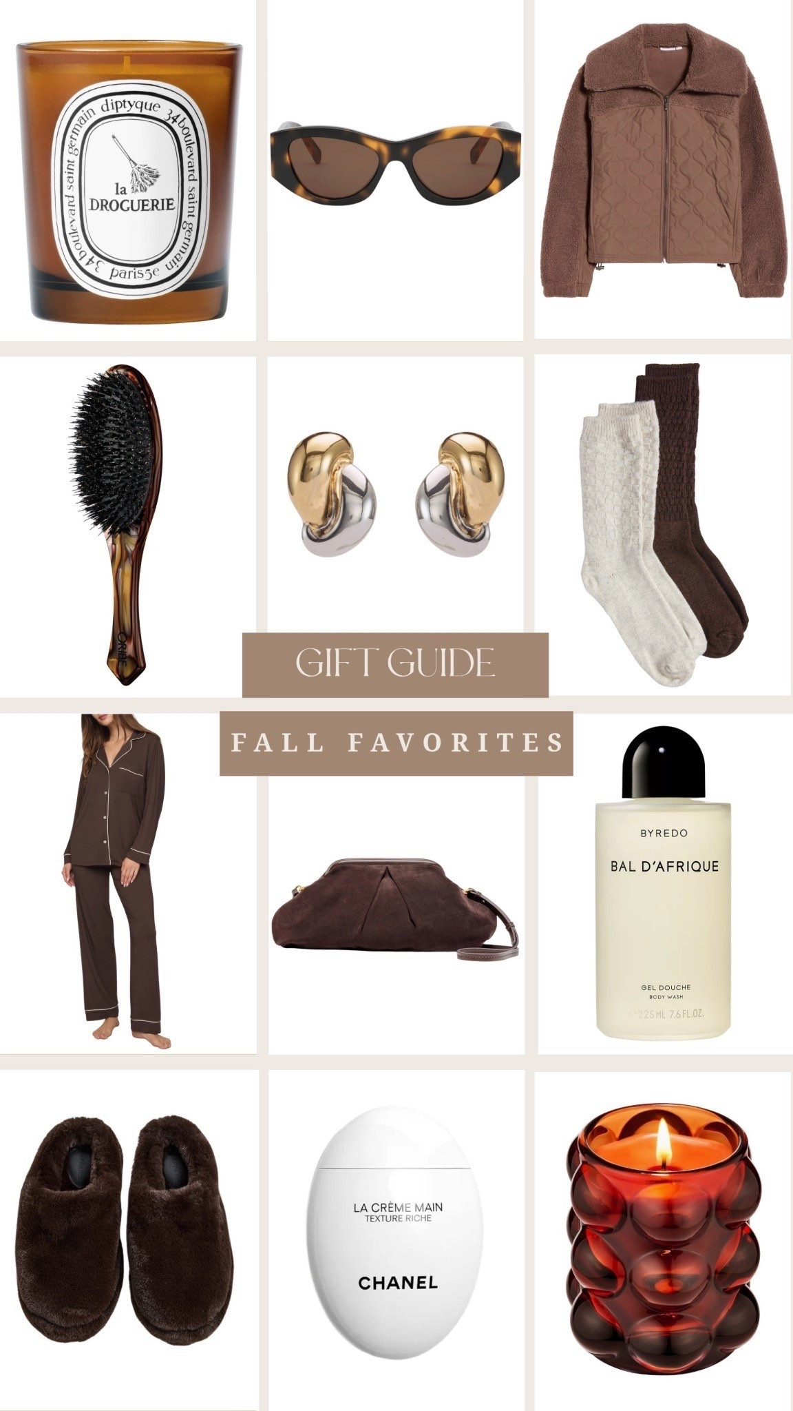 Gift guide - fall favorites! 

gift guide, fall favorites, brown pajamas, brown suede purse, luxe gifts, gold earrings, hairbrush, fall candles, brown jacket, quilted jacket, fall accessories (substack)

#LTKHoliday #LTKGiftGuide