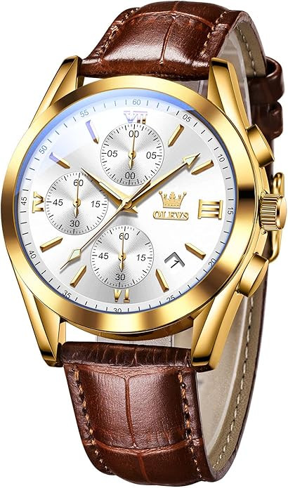 OLEVS Men's Casual Leather Watch, Big Face Chronograph Watch for Men, Fashion Easy to Read Dress ... | Amazon (US)