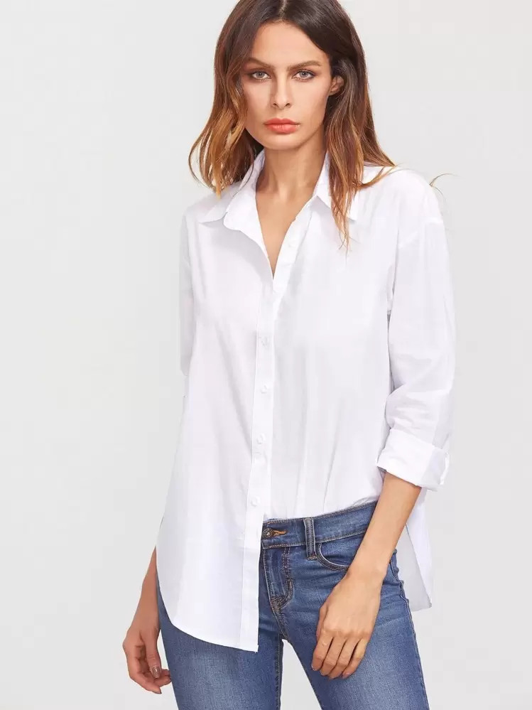 SHEIN Clasi Solid Button Front Blouse Women Shirt,Long Sleeve Tops | SHEIN