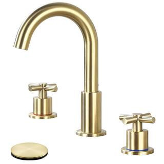 8 in. Widespread Double Handle Bathroom Faucet 3 Hole Sink Faucet with 360 Rotation and Pop-Up Drain in Brushed Gold | The Home Depot