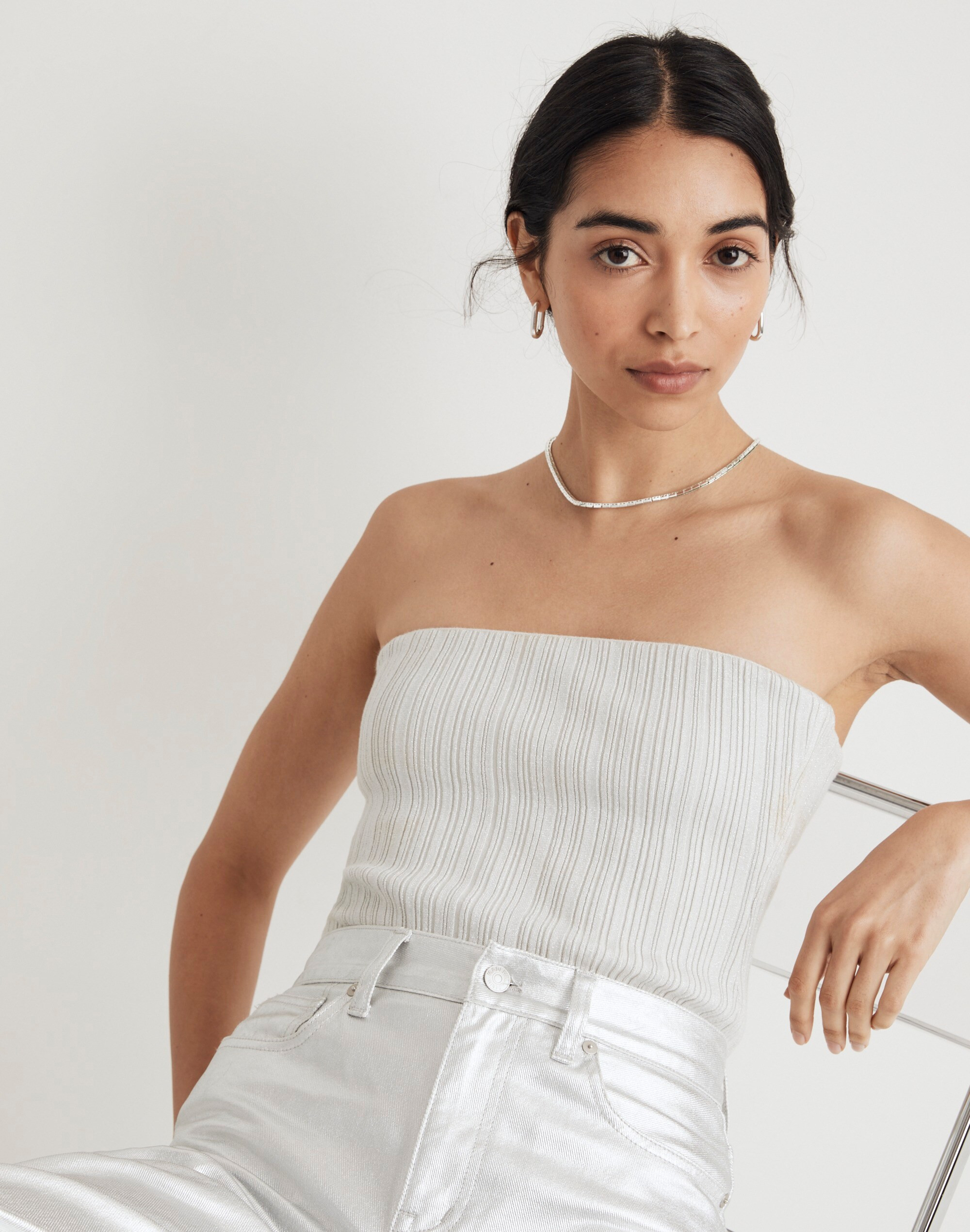 Madewell x Aimee Song Ribbed Shimmer Tube Top | Madewell