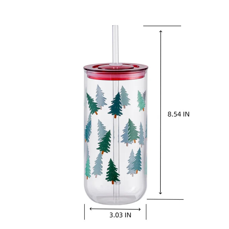 Holiday Time Glass 20oz Can Sipper Christmas Trees with Lid | Walmart (US)
