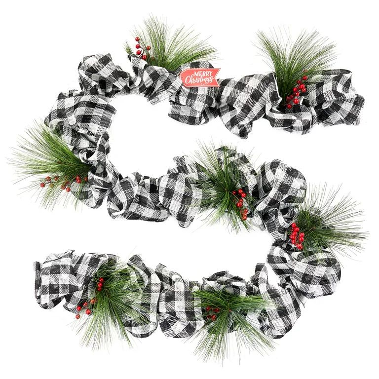 Holiday Time 9-Foot Christmas Garland with Ribbon, Red & White | Walmart (US)