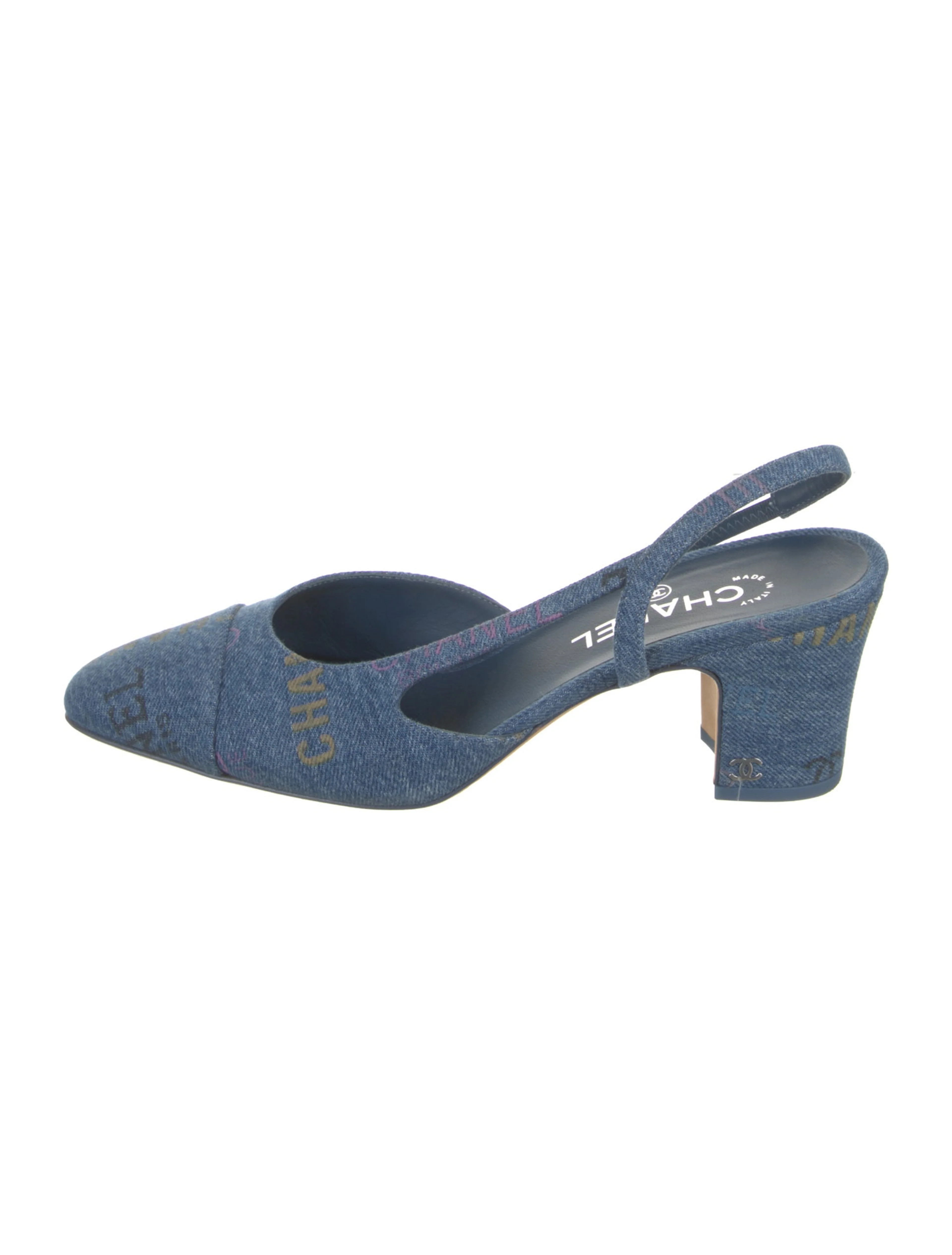 Interlocking CC Logo Denim Slingback Pumps | The RealReal