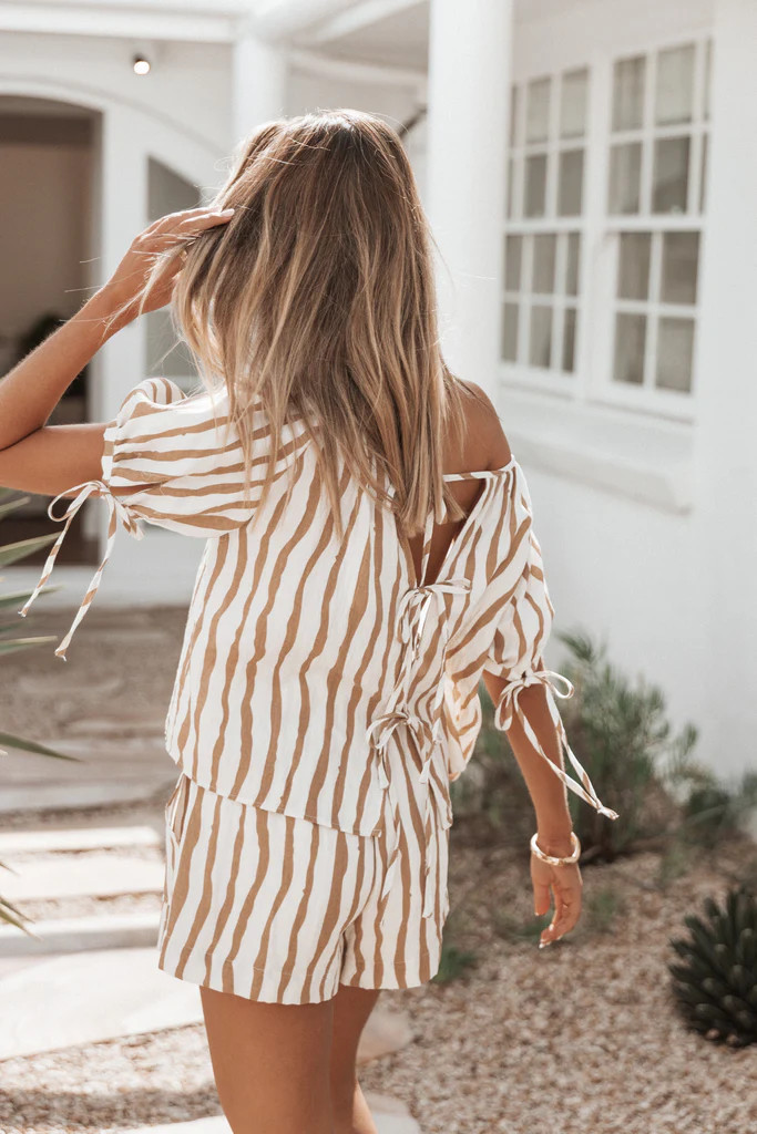 Maggie Two Piece Set - White Tan Stripe | Petal & Pup (US)
