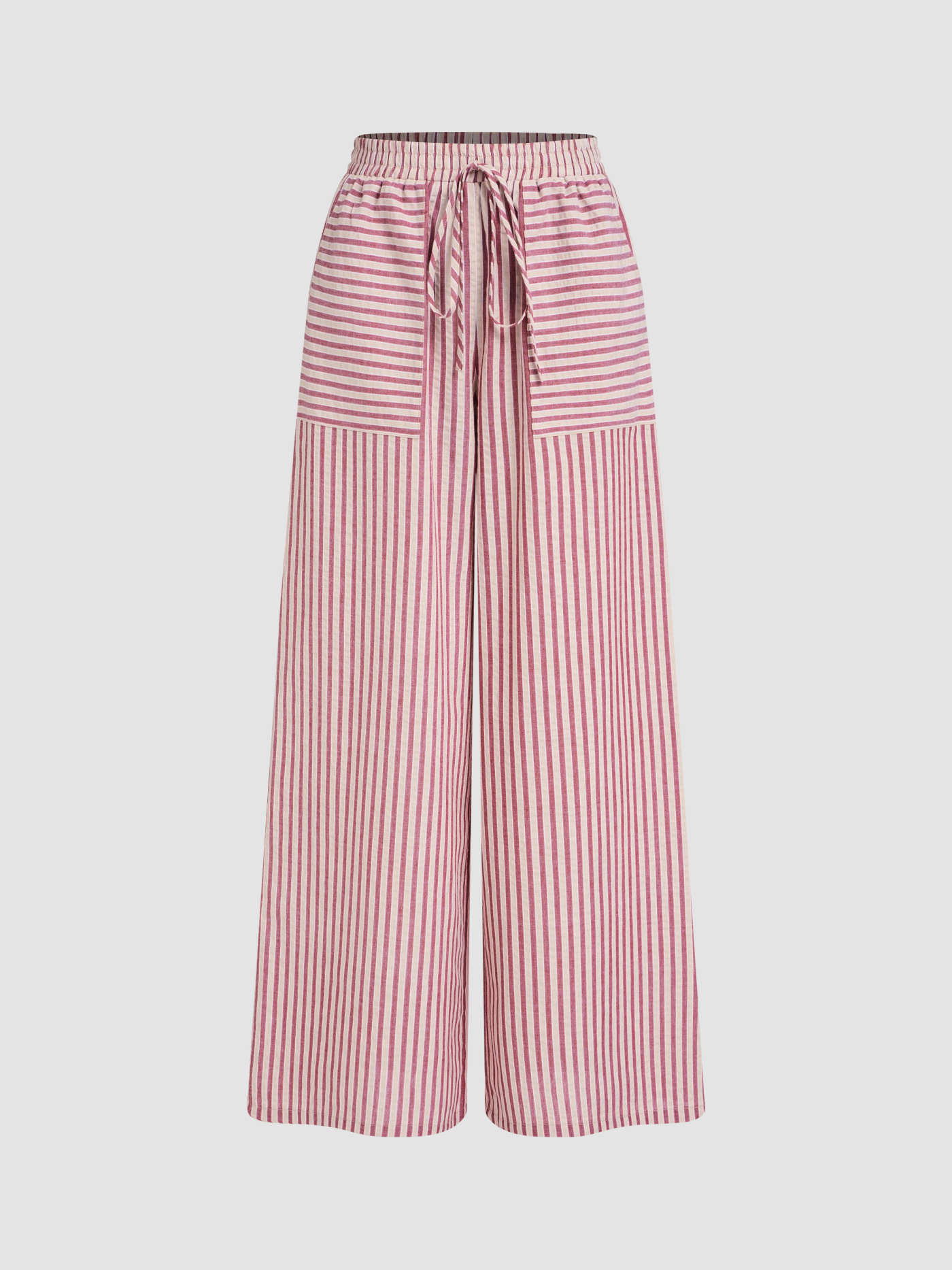 Woven Mid Rise Stripe Knotted Pocket Trousers... | Cider