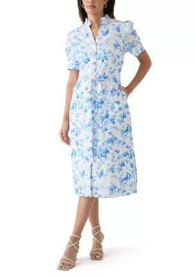 Crown & Ivy™ Women's Short Sleeve Button Front Ruffle Collar Floral Dress | Belk