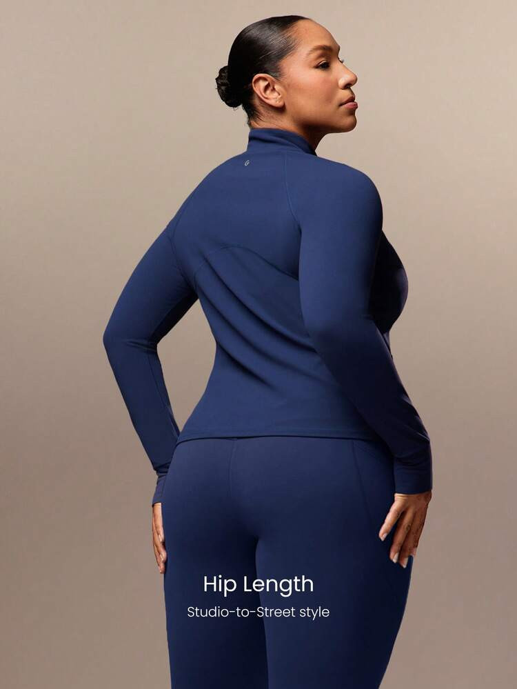 GLOWMODE Plus Size FeatherFit™ Slim Fit Thumbhole Jacket With Side Pockets Low Impact Yoga Pila... | SHEIN