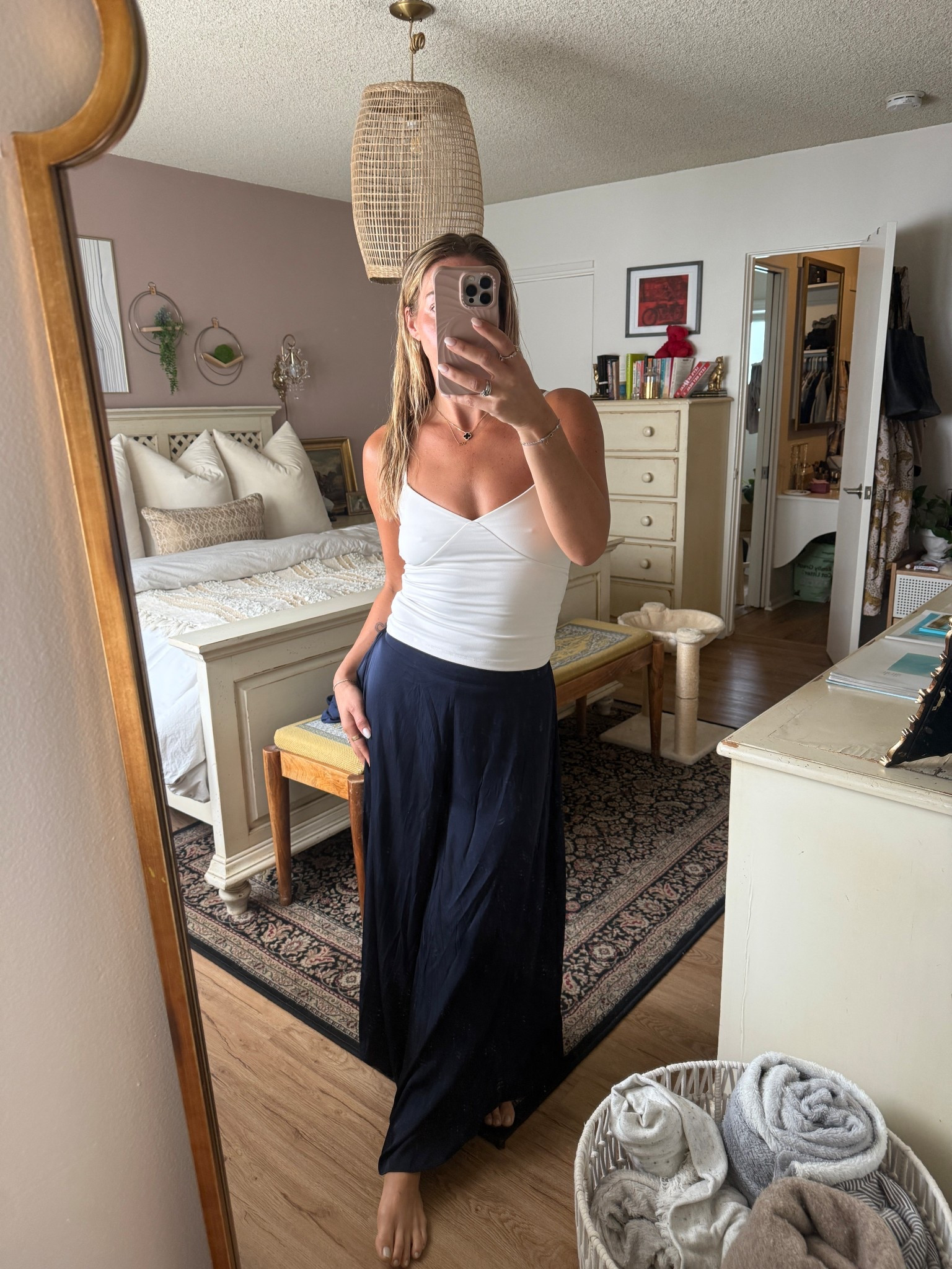 No bra cami and washable silk pants make the perfect WFH fit 😍