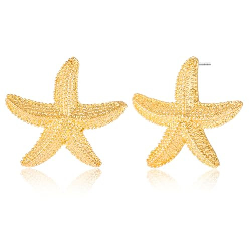 Starfish Earrings for Women,14k Gold Shell Trendy Drop Earrings Chunky Gold Statement Earrings Boho Ocean Shell Earrings Trendy Summer Beach Jewelry Gifts | Amazon (US)
