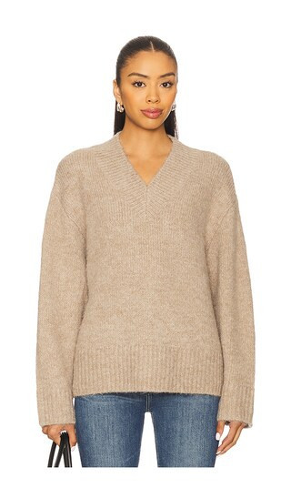 PISTOLA Talia Chunky V-Neck Long Sleeve Sweater in Taupe. - size S | Revolve Clothing (Global)