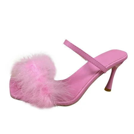 zuwimk Sandals Women Women s Open Toe Sandal Fluffy Feather Lace Up Strappy High Heel Shoes Pink | Walmart (US)