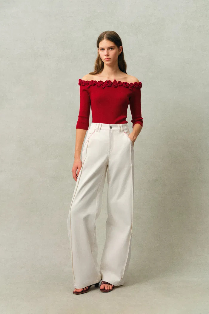 Genevieve Color Blocked White Jeans in Cotton Denim | Fabrique