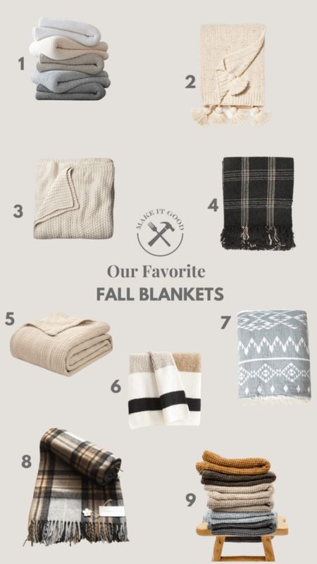 Our favorite fall blankets roundup. Knitted throw blankets, chunky knit blanket, plaid throw blanket, muslin cotton throw blanket, fleeced lined throw blanket, wool throw blanket, linen cotton throw blanket, wide stripe throw blanket 

#LTKSeasonal #LTKfindsunder100 #LTKhome