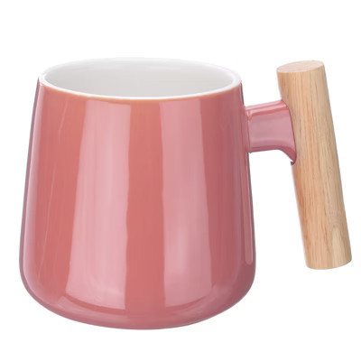 Unique Bargains Ceramic Simple Handmade Wooden Handle Coffee Mugs Pink, 1Pc | Target