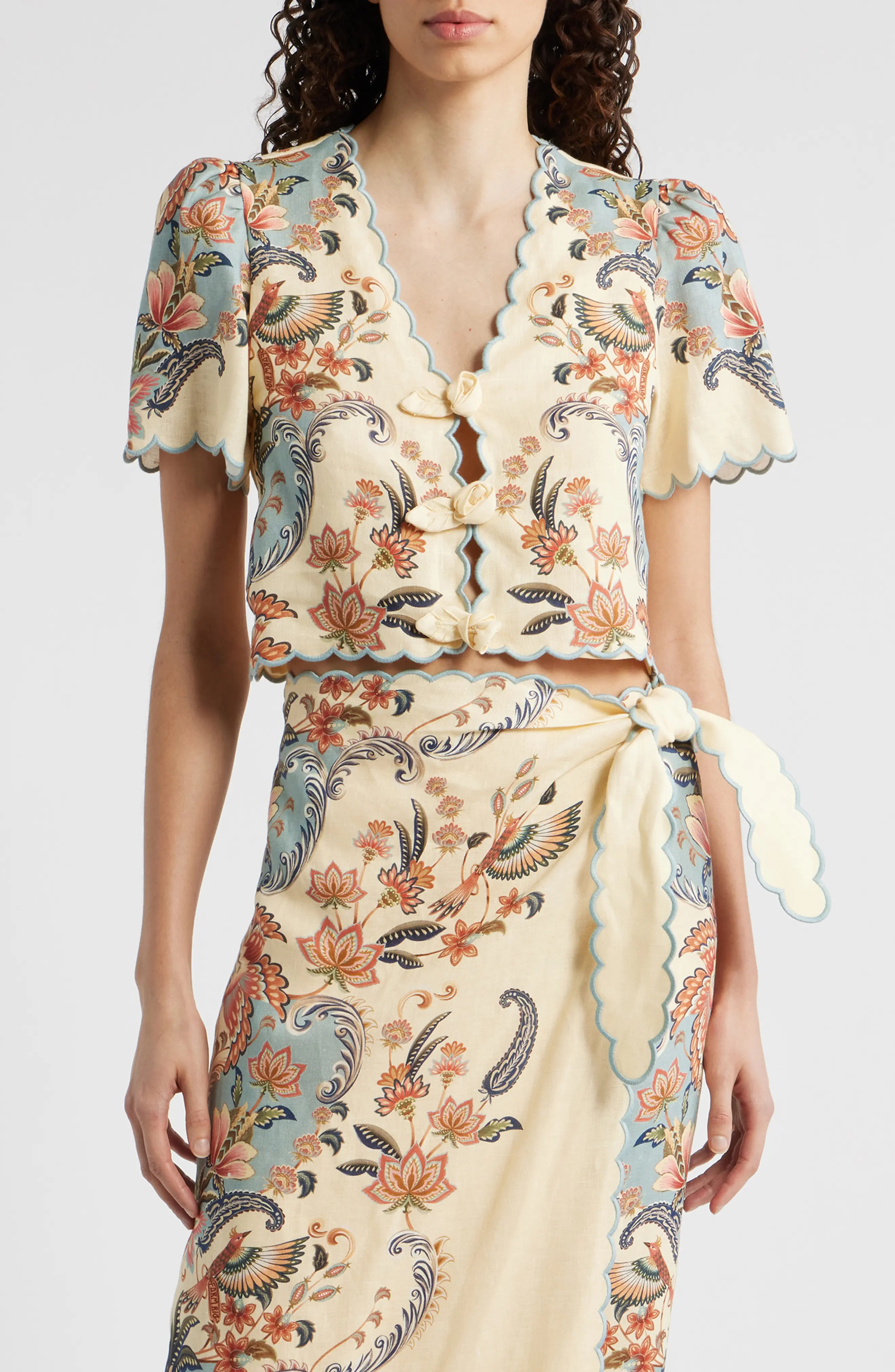 FARM Rio Boho Beauty Scallop Edge Linen Top (Women) | Nordstrom | Nordstrom