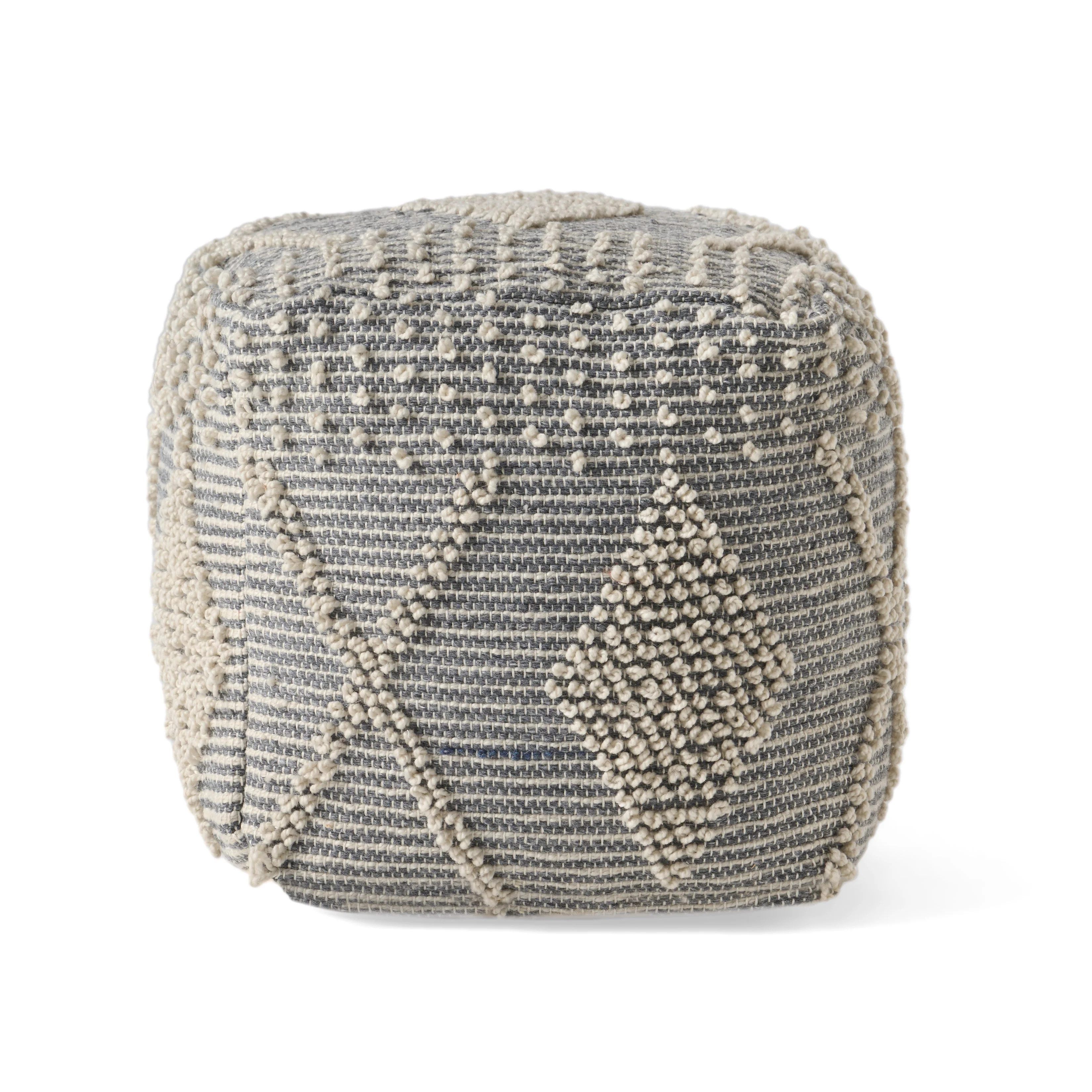 GDF Studio Winnie Indoor Contemporary Faux Yarn Pouf Ottoman, Gray | Walmart (US)