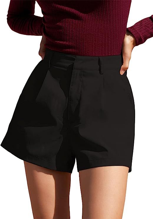 Floerns Women's Casual Solid High Waist Wide Leg Shorts with Pocket Black S at Amazon Women’s C... | Amazon (US)