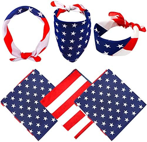 JOYIN 6 Pcs Patriotic Bandanas, American Flag Bandanas Headbands for Men & Women, USA Flag Cowboy... | Amazon (US)