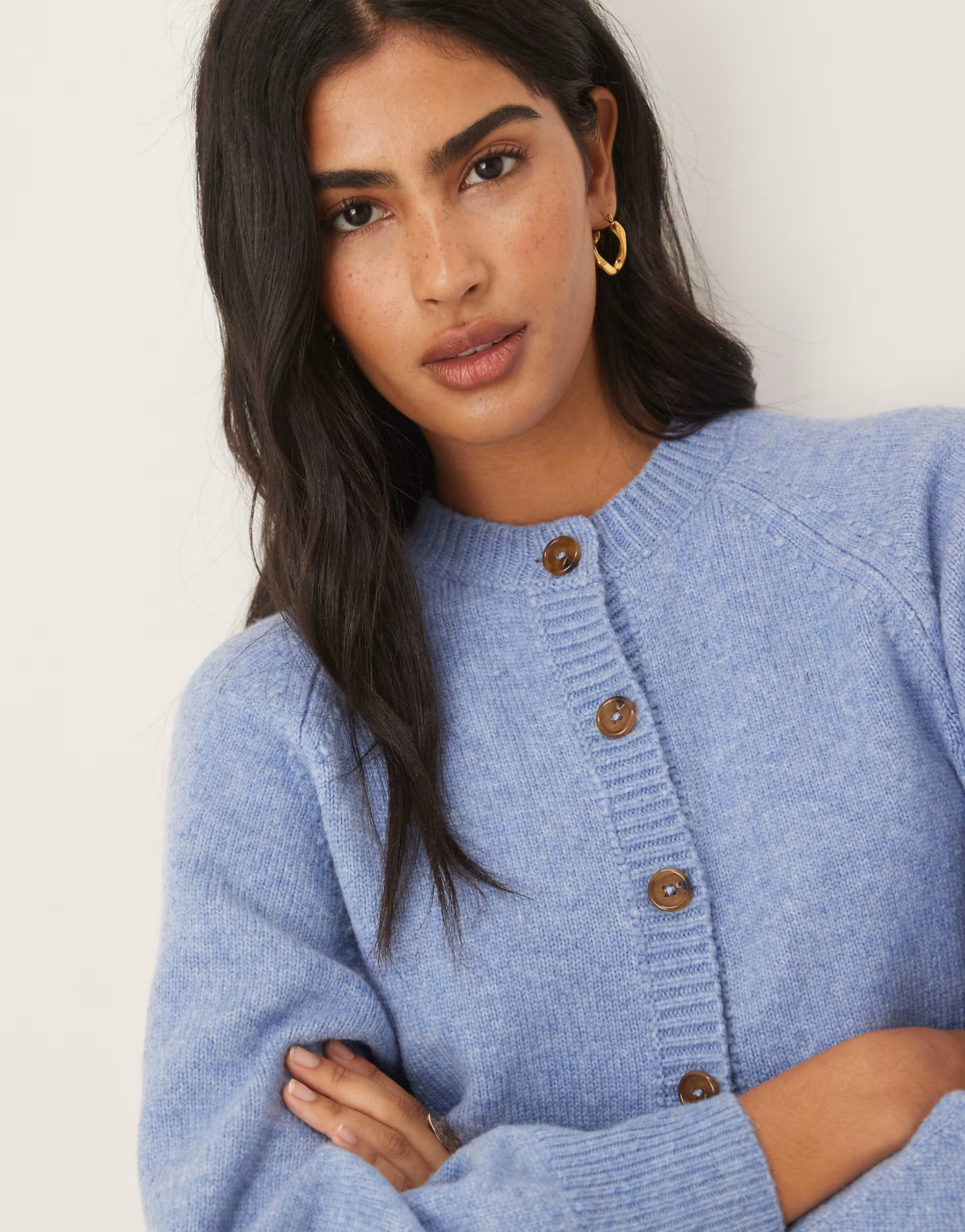 ASOS DESIGN crew neck cardigan with raglan sleeve detail in blue | ASOS (Global)