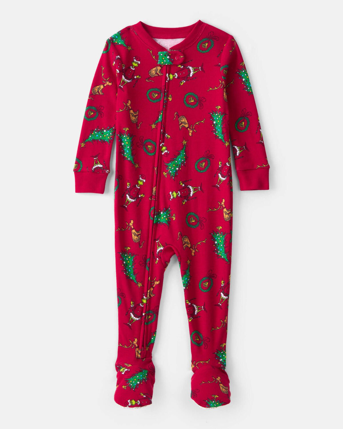 Baby Dr. Seuss™ The Grinch Print 100% Cotton Long-Sleeve Snug Fit 1-Piece Pajamas - Red | Carter's Inc
