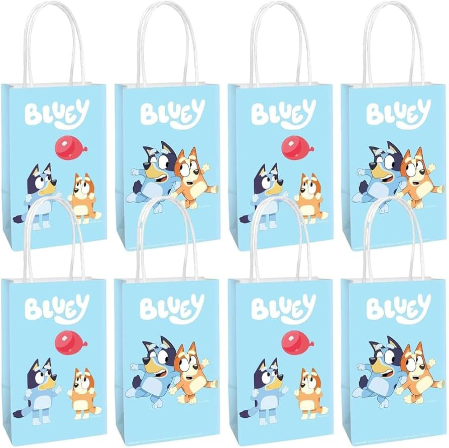 Multicolor Bluey Printed Party Favor Bags - 8.25" x 5.25" x 3", Pack of 8 Blue Kraft Treat Bags -... | Amazon (US)