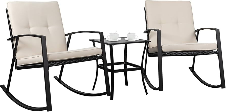Shintenchi 3 Pieces Rocking Bistro Set Wicker Patio Outdoor Furniture, 2 Rattan Porch Chairs Conv... | Amazon (US)