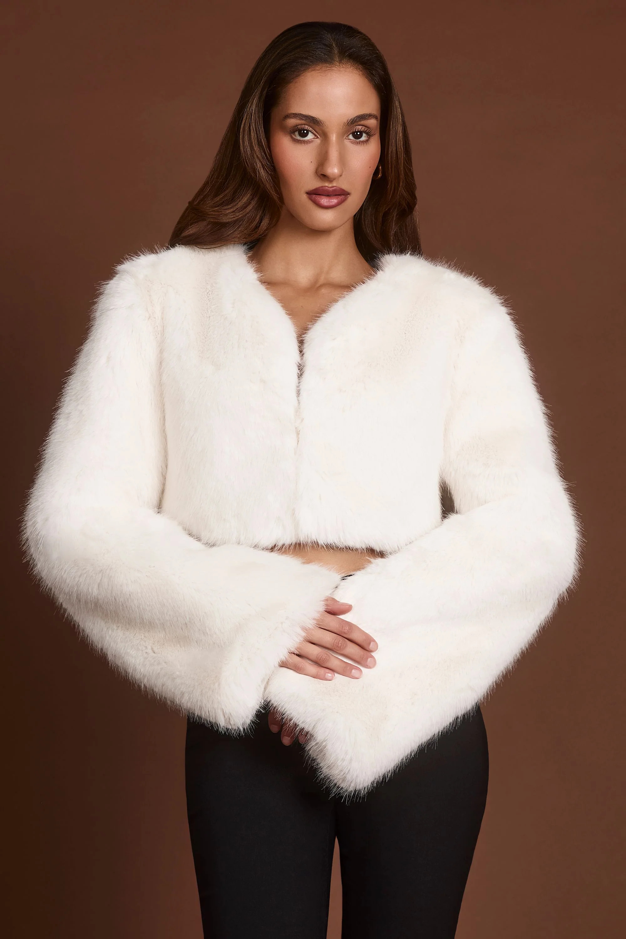 Faux Fur Cropped Bolero in White | Oh Polly