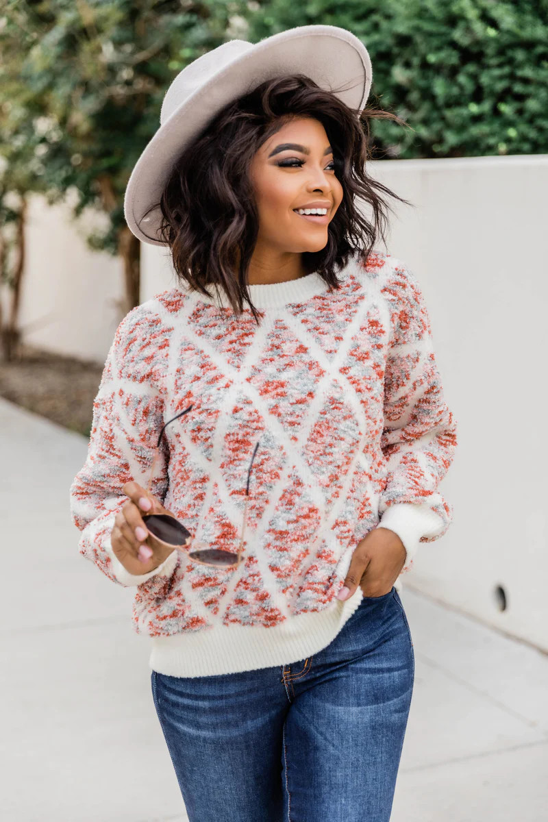 Wide Eyed Wonder Fuzzy Cream Sweater SALE | The Pink Lily Boutique