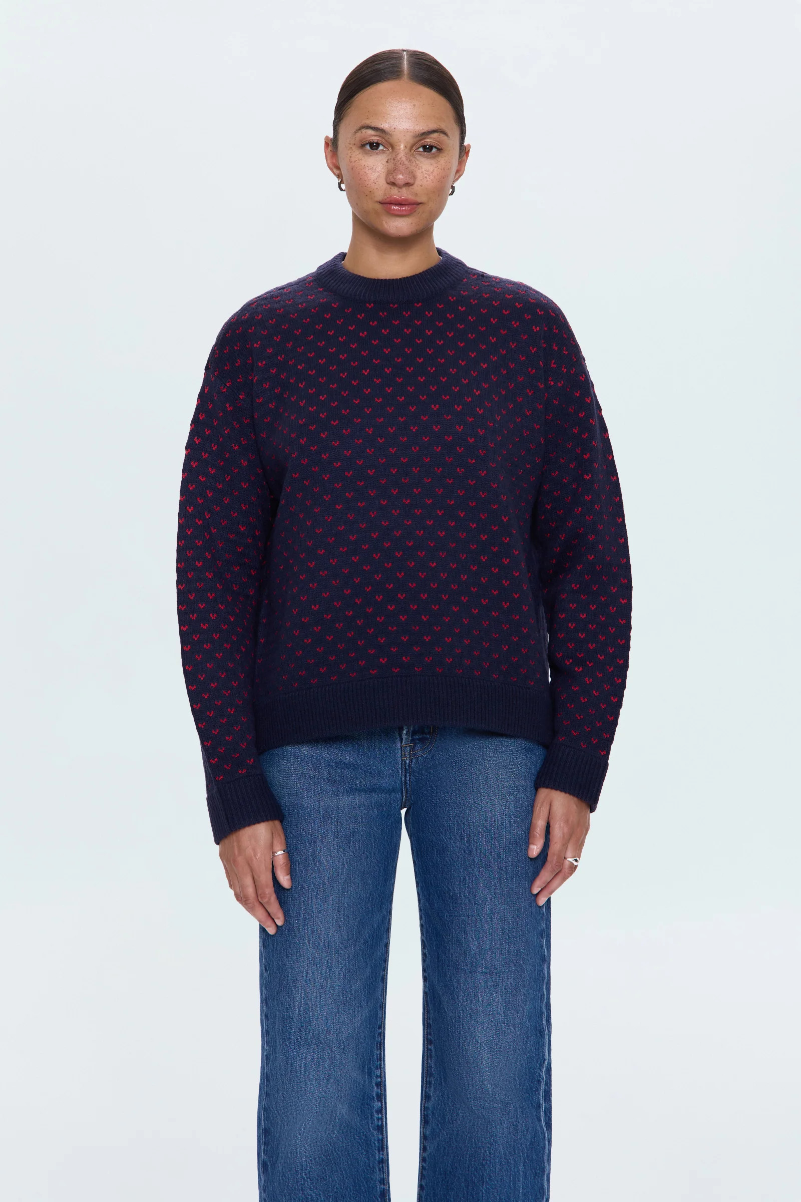 Hanna Oversized Sweater - Navy Red Hearts | Pistola Denim