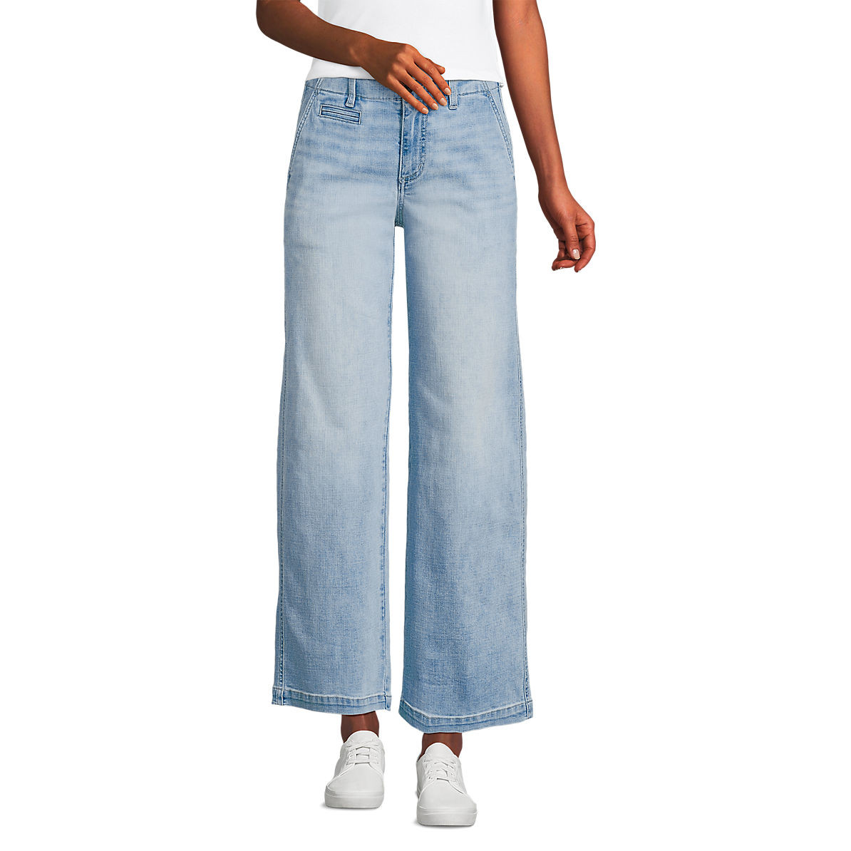 Women's Mid Rise Denim Wide Leg Ankle Jeans | Lands' End (US)