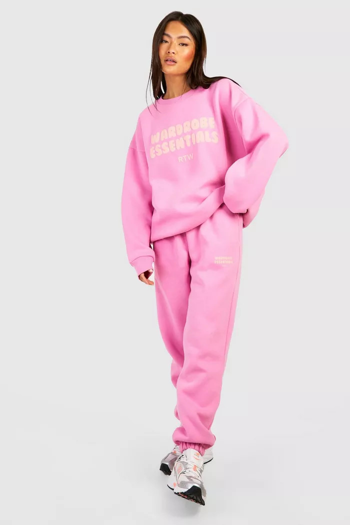Wardrobe Essentials Slogan Sweater Tracksuit | boohoo (US & Canada)