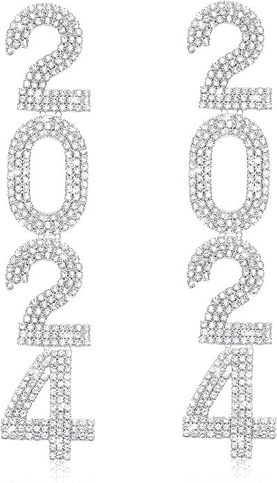 Ronglry 2024 New Year Earrings for Women Girls Happy New Year Earrings Iced Out Rhinestone State... | Amazon (US)