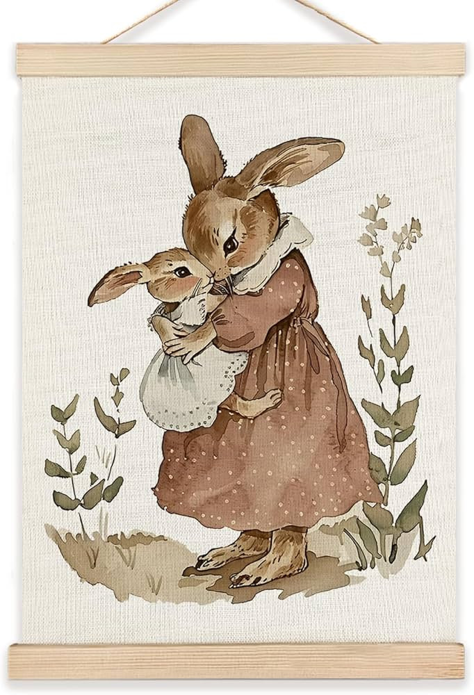 RYYCDOI Bunny Wall Art, Vintage Bunny Rabbit Mom and Baby Wall Art Poster, Nursery Wall Decor, Ra... | Amazon (US)