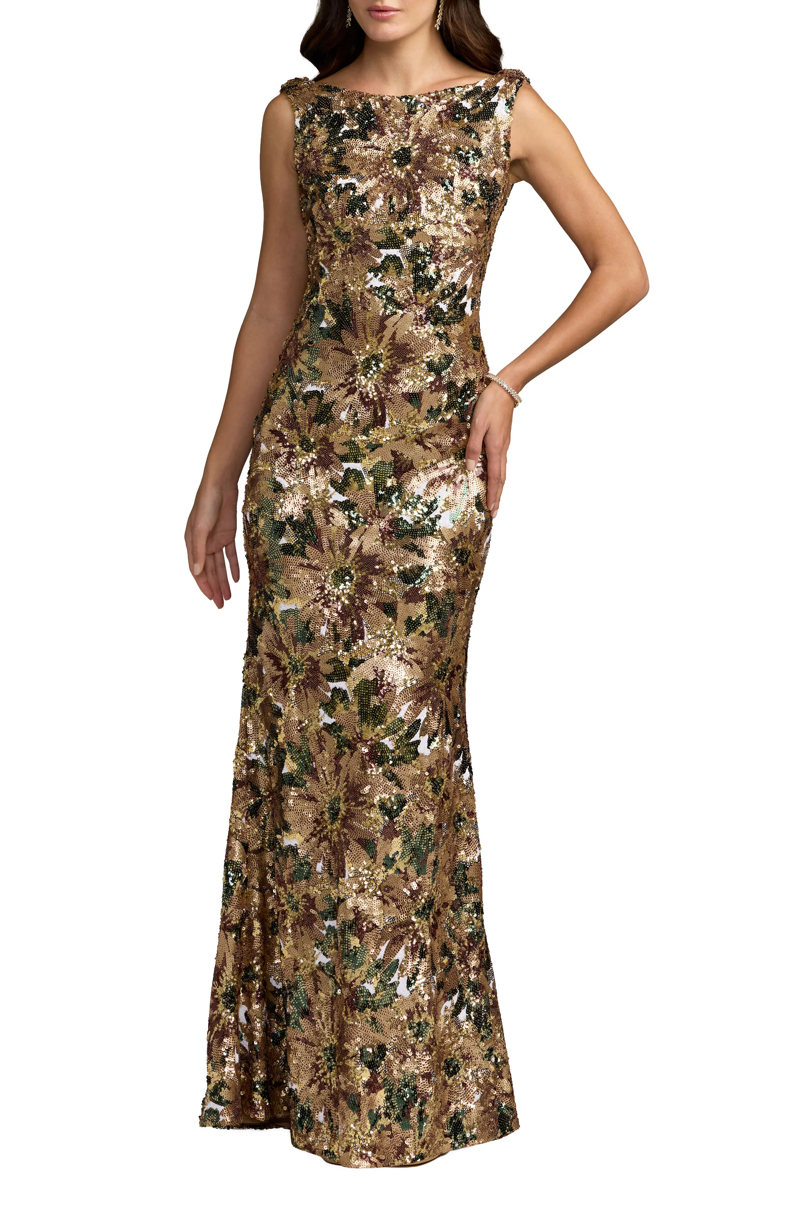 Mac Duggal Floral Sequin Mermaid Gown with Cowl Back in Chocolate Multi at Nordstrom, Size 10 | Nordstrom