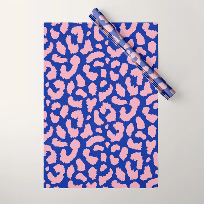 Retro Blue and Pink Leopard Spots Pattern (ix 2021) Wrapping Paper | Society6