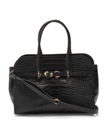 Made In Italy Leather Croco Belt Buckle Satchel | TJ Maxx