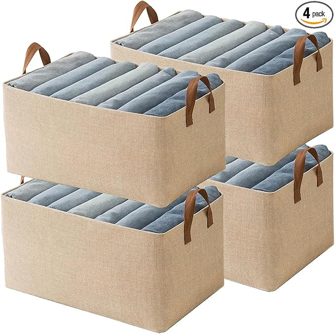 AARAINBOW 4 Pcs Closet Clothes Organizer with Handle, Fabric Storage Box with Steel Frame Stackab... | Amazon (US)