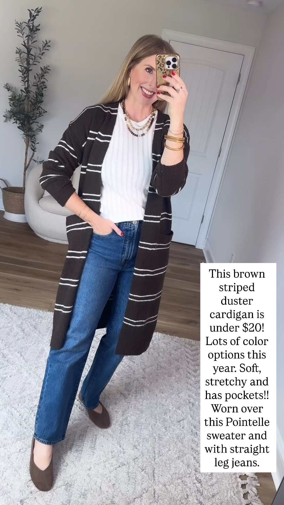 Walmart try on, No boundaries, brown and white striped duster cardigan

#LTKootd