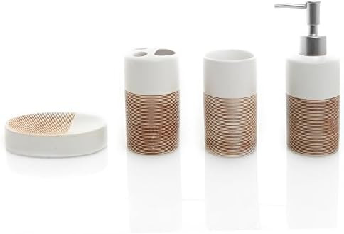 Amazon.com: MyGift Bathroom Accessories Set, Deluxe 4 Piece White & Beige Ceramic Bath Accessory ... | Amazon (US)