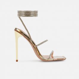 Ignite Light Gold Diamante Lace Up Stiletto Heels | Simmi Shoes