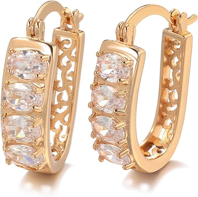 CKHAO Women's Earrings - Rose Gold Plated Cubic Zirconia Cuff Earrings Huggie Stud H0160 | Amazon (US)