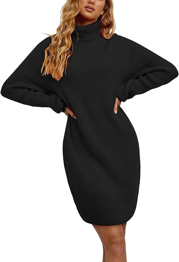 Naletuoy Women's Turtleneck Long Sleeve Casual Loose Oversized Sweater Dress Comfy Knit Pullover ... | Amazon (US)