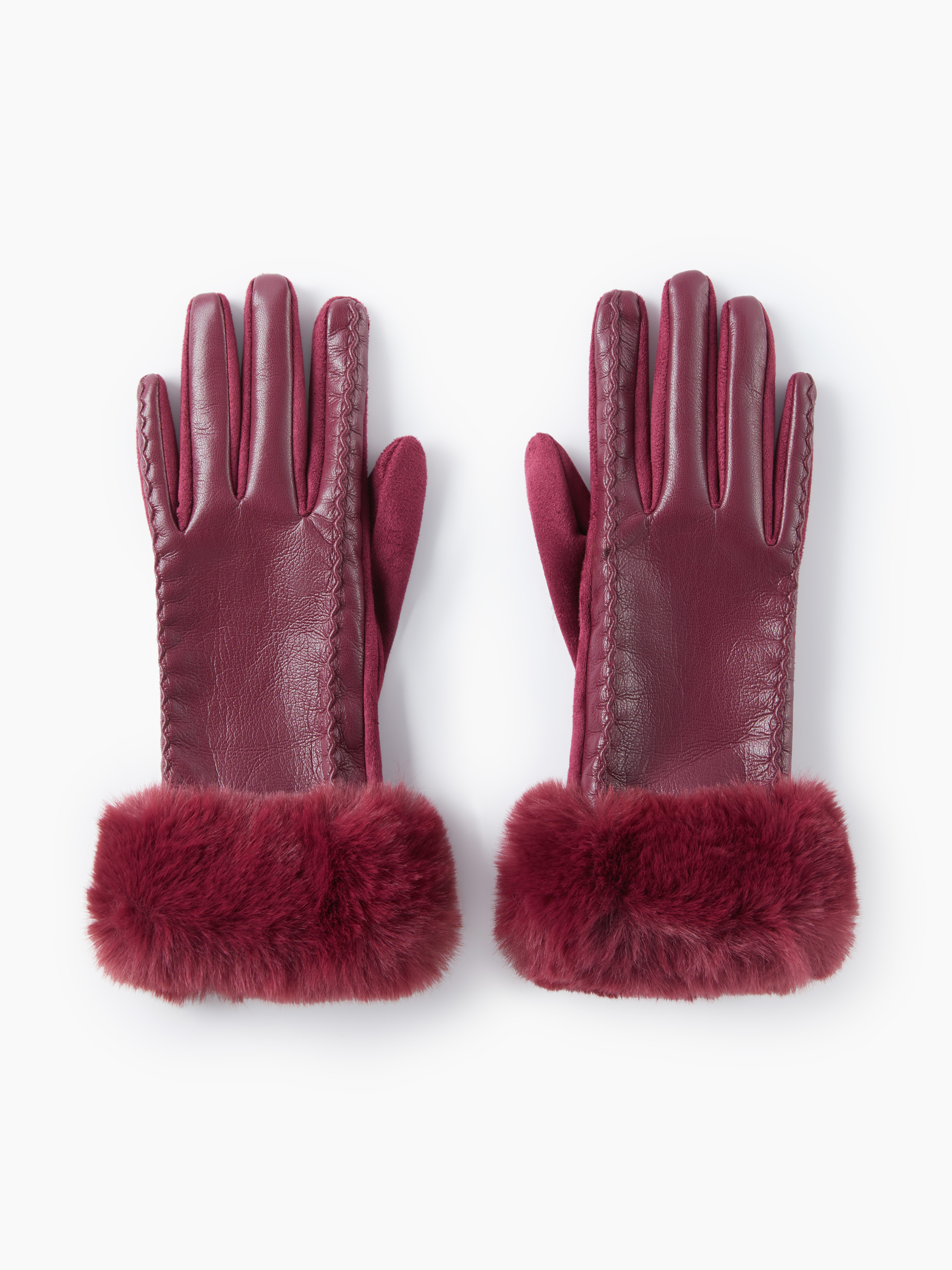 FUR-LOOK TRIM FAUX LEATHER GLOVES | Cider
