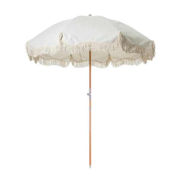 Premium Beach Umbrella - Sage Stripe | Monika Hibbs Home