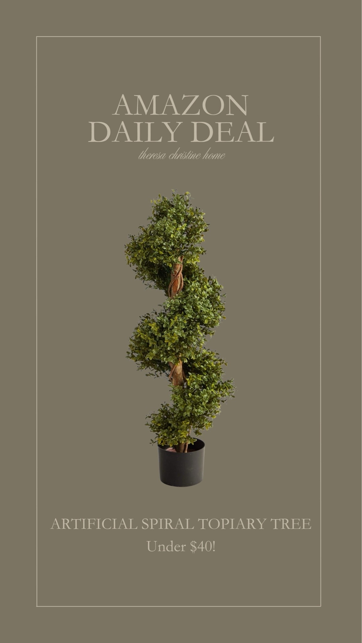 Amazon daily deal! This spiral topiary tree is beautiful — would make a gorgeous addition to an English countryside inspired patio space 🤍