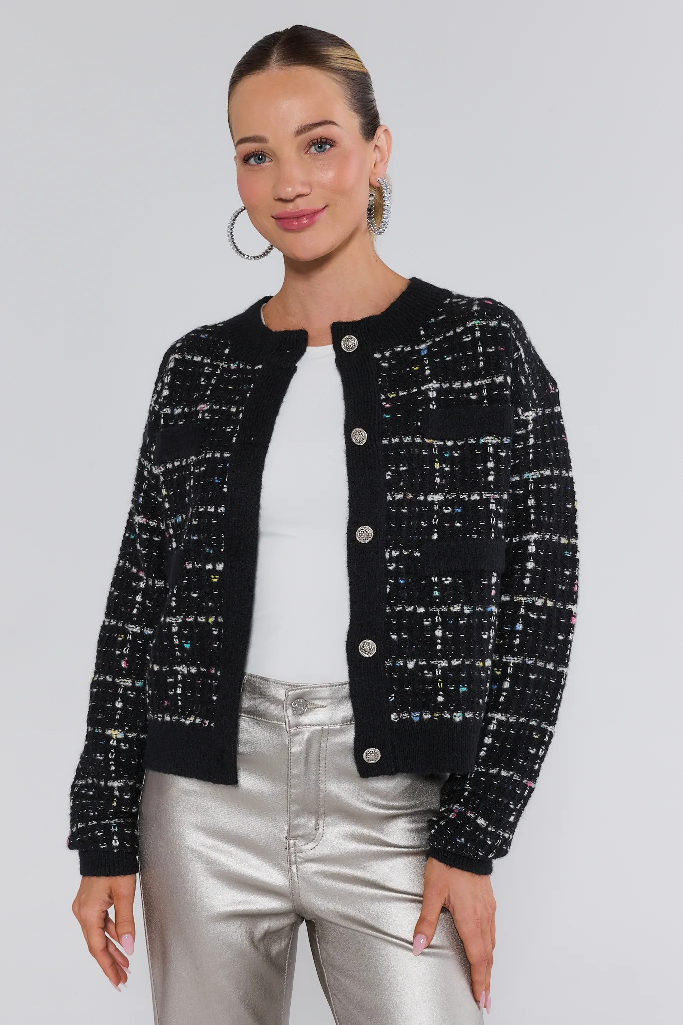 Natalia Black Tweed Cardigan | Avara