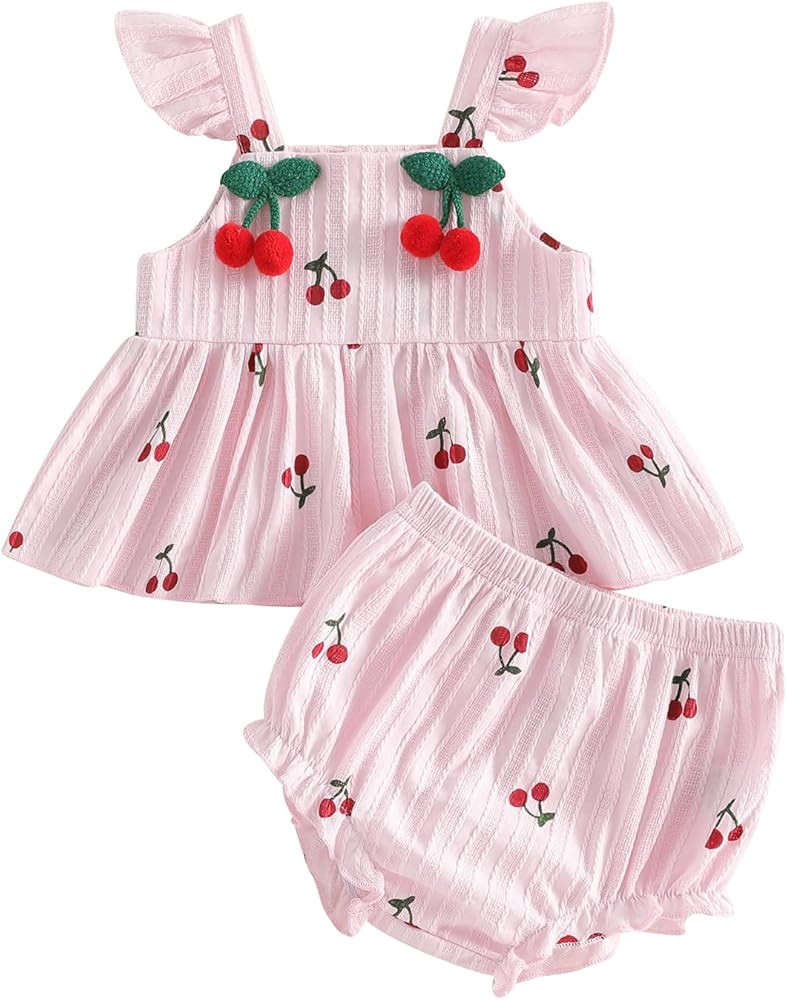Thorn Tree Infant Girl Clothes Baby Outfits Sleeveless Strap Dress Tops Bloomer Shorts Bow Headba... | Amazon (US)