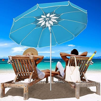 MOVTOTOP Beach Umbrella UV 50+, 6.5ft Umbrella with Sand Anchor & Tilt Aluminum Pole, Portable Be... | Amazon (US)